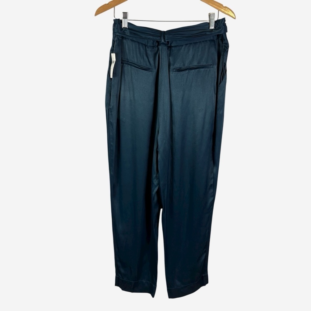 NEW Anthropologie Ett Twa Crop Pants Womens 14 Turquoise Satin Tie Waist - Picture 7 of 15